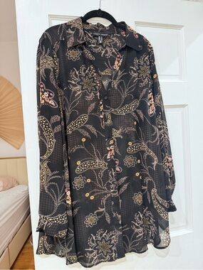 Love & Legend Black Sheer Paisley Floral Button-Down Shirt